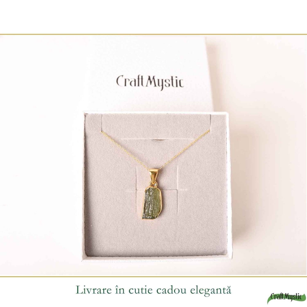 Colier Moldavit Brut Neuniform din Argint 925 Placat Aur – Transformare si Claritate [6]