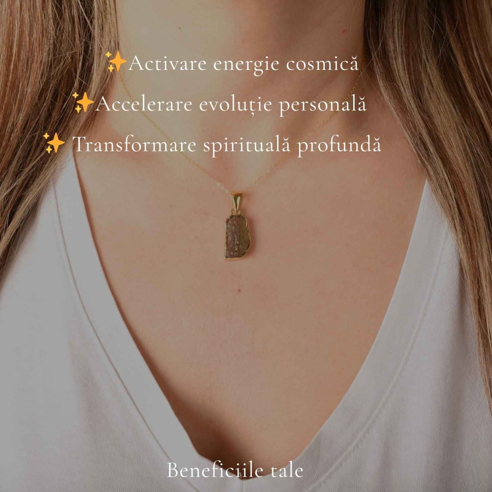 Colier Moldavit Brut Neuniform din Argint 925 Placat Aur – Transformare si Claritate [3]