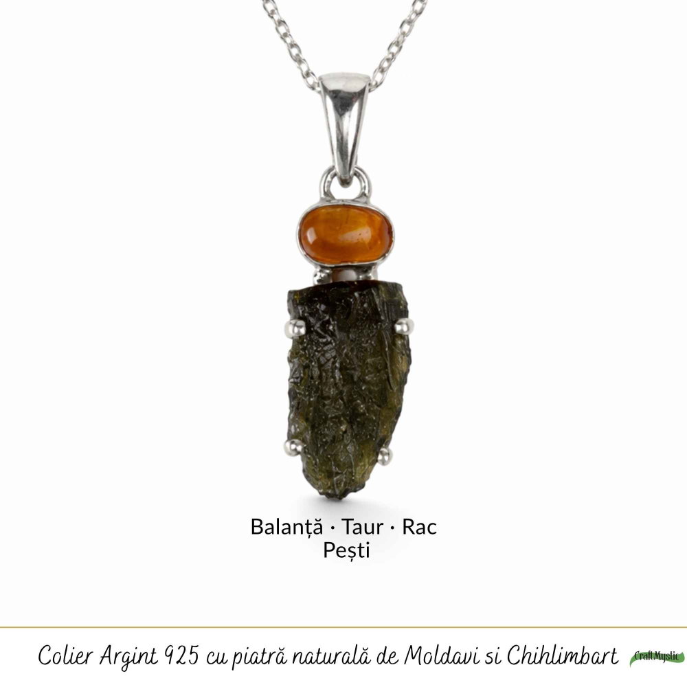 Colier argint 925 cu Moldavit si Chihlimbar Natural – Echilibru si Claritate Interioara [5]