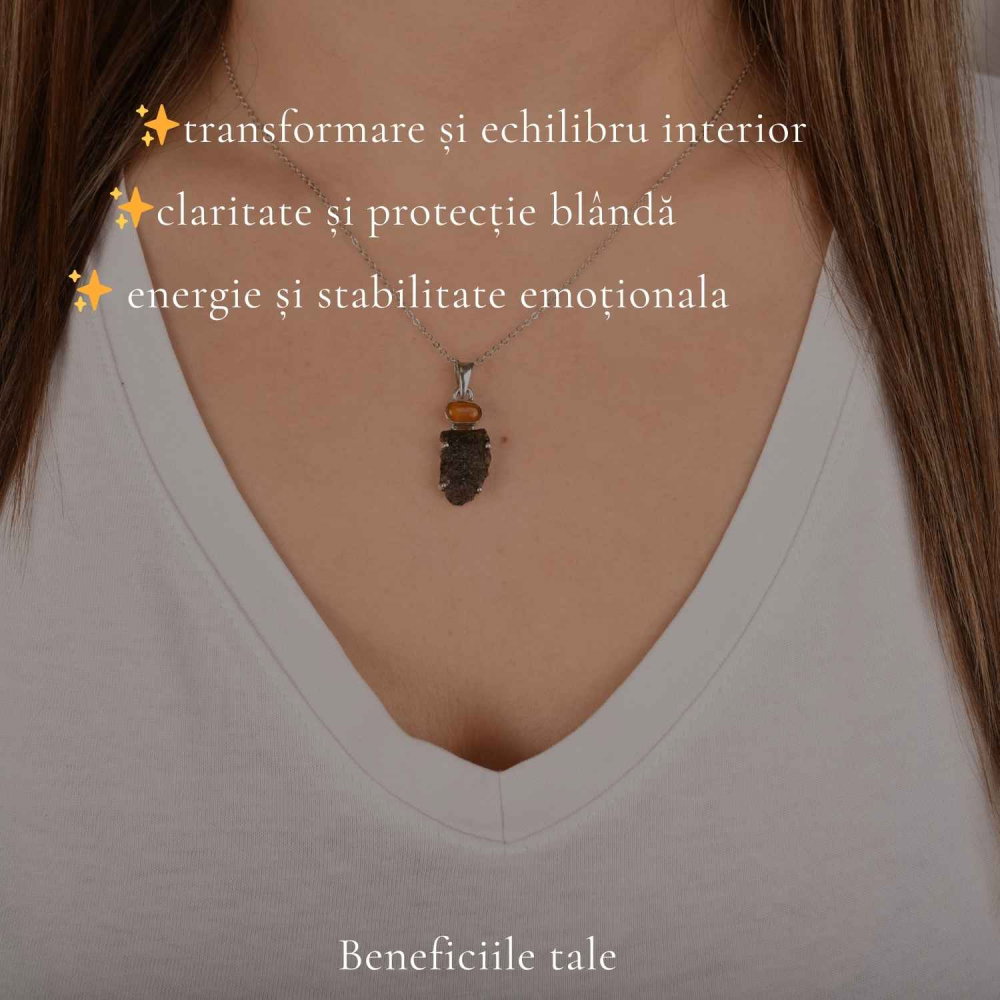 Colier argint 925 cu Moldavit si Chihlimbar Natural – Echilibru si Claritate Interioara [3]