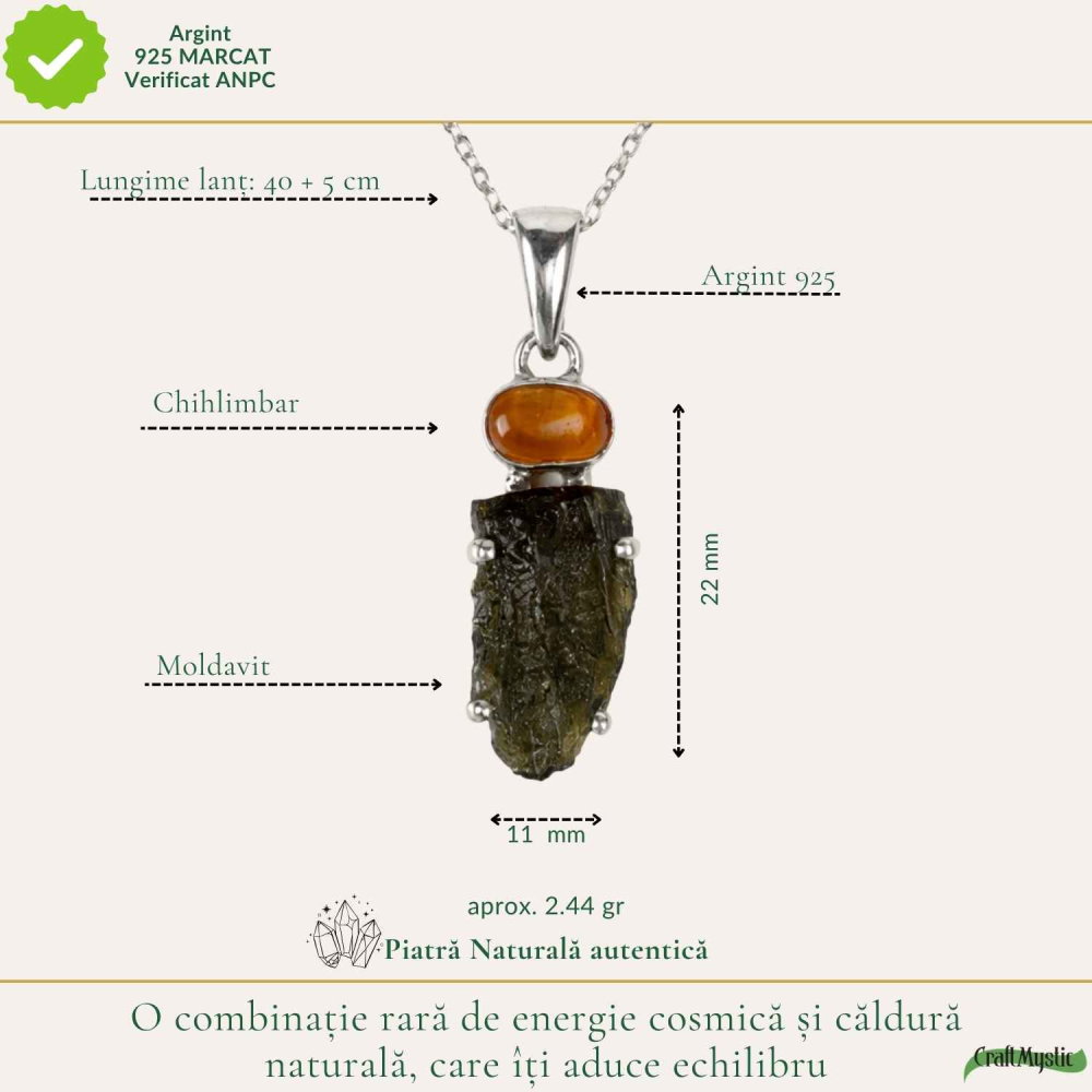 Colier argint 925 cu Moldavit si Chihlimbar Natural – Echilibru si Claritate Interioara [4]