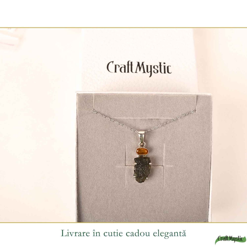 Colier argint 925 cu Moldavit si Chihlimbar Natural – Echilibru si Claritate Interioara [6]