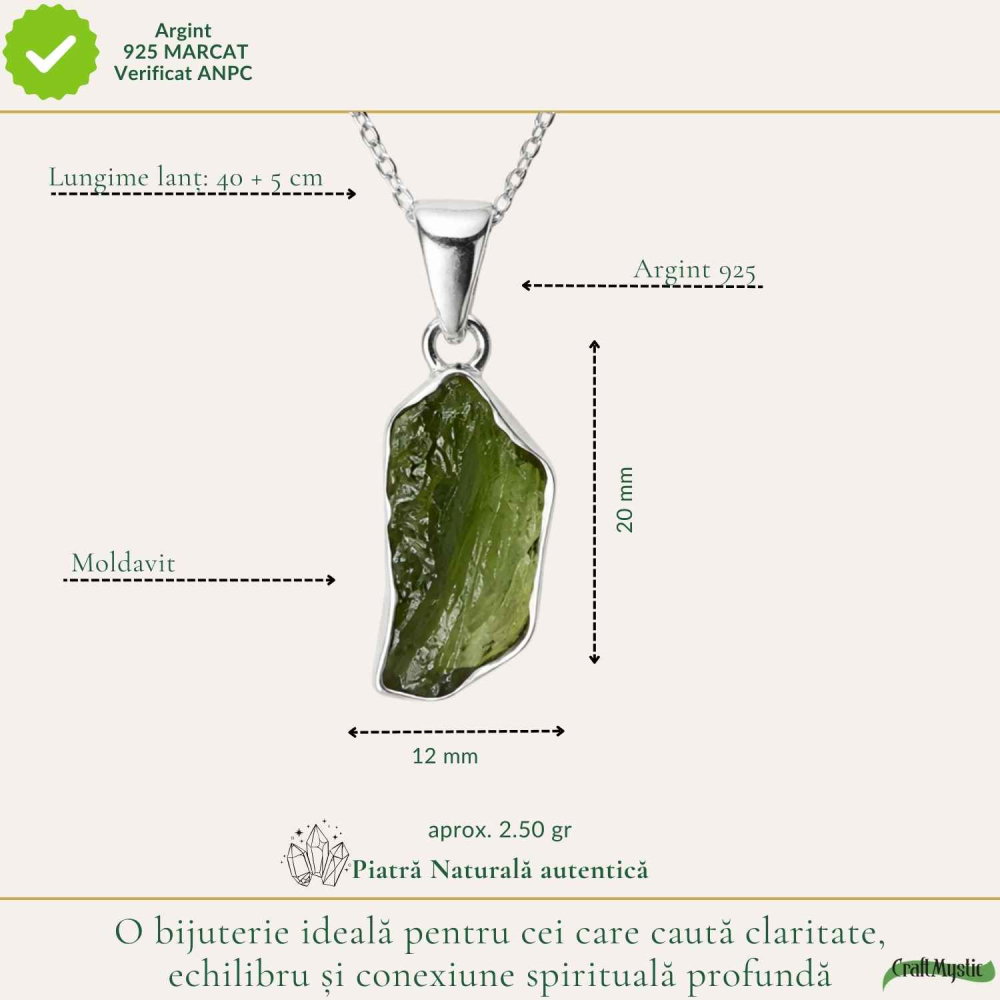 Colier argint 925 cu moldavit brut neuniform – claritate si transformare interioara [4]
