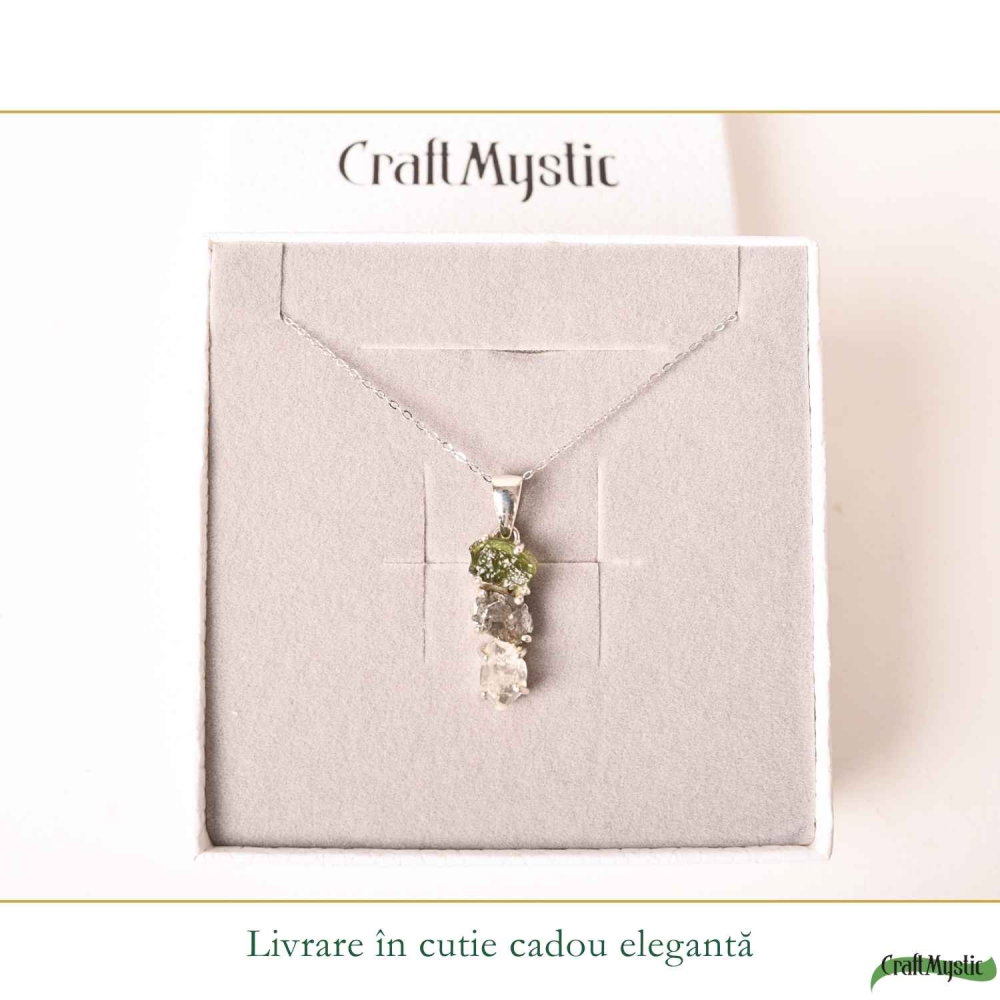 Colier Argint 925 cu Moldavit, Herkimer si Meteorit Brut – Energie si Transformare [6]