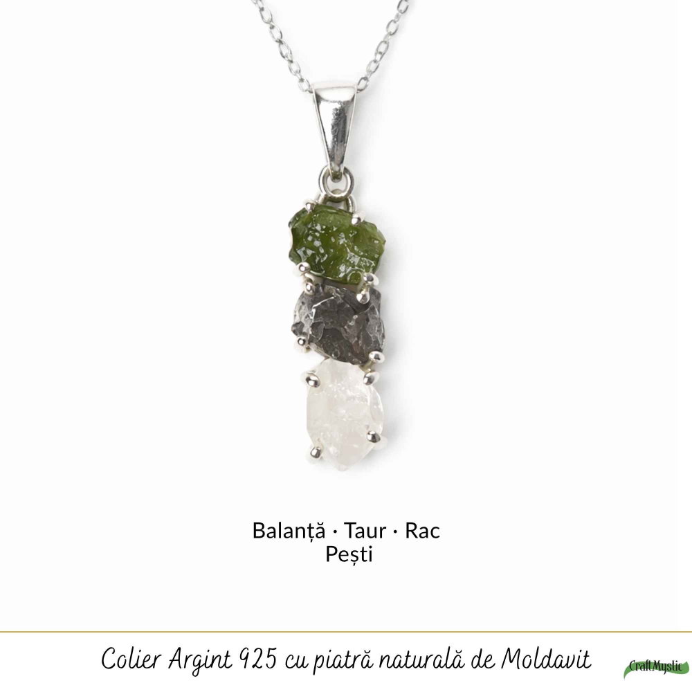 Colier Argint 925 cu Moldavit, Herkimer si Meteorit Brut – Energie si Transformare [5]
