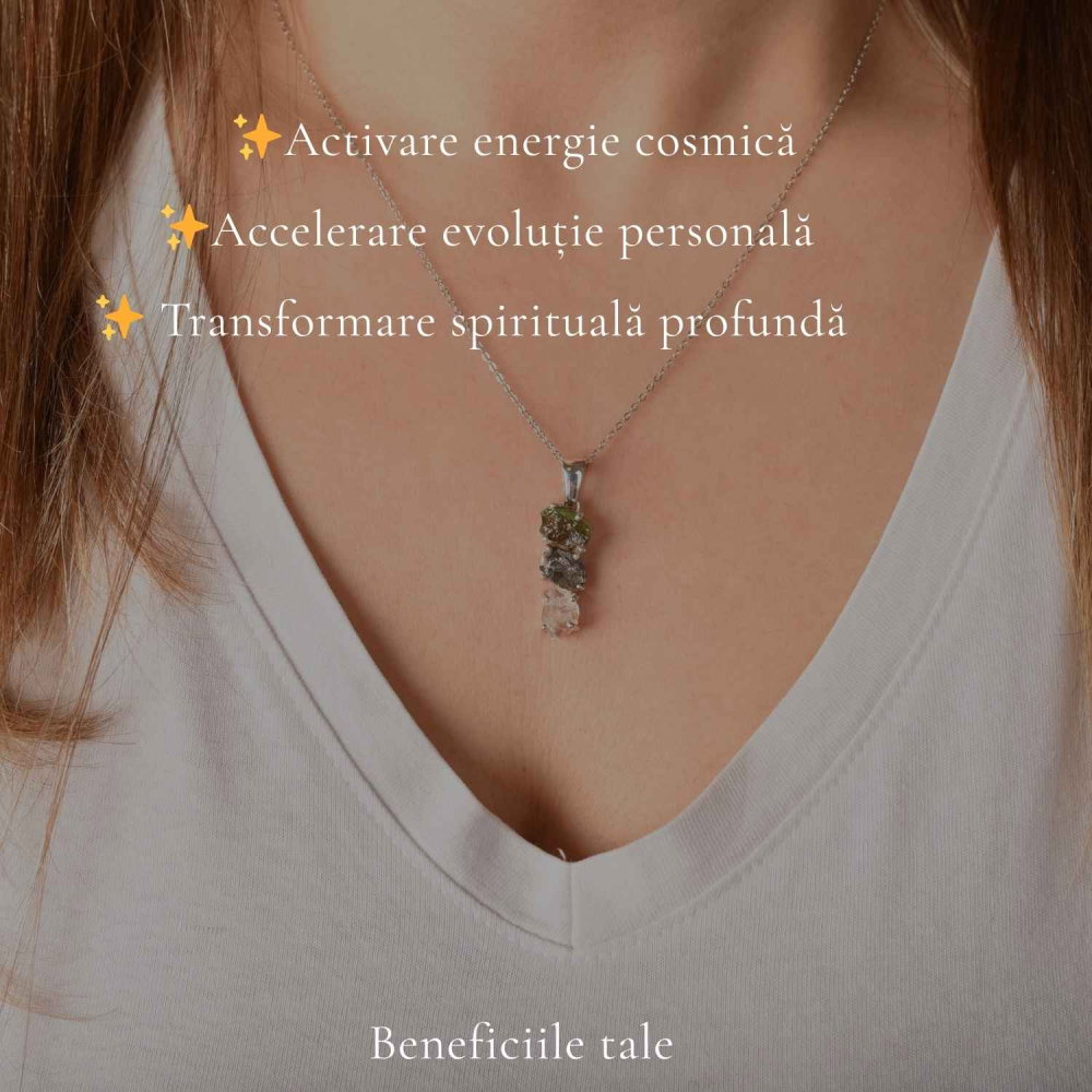 Colier Argint 925 cu Moldavit, Herkimer si Meteorit Brut – Energie si Transformare [3]
