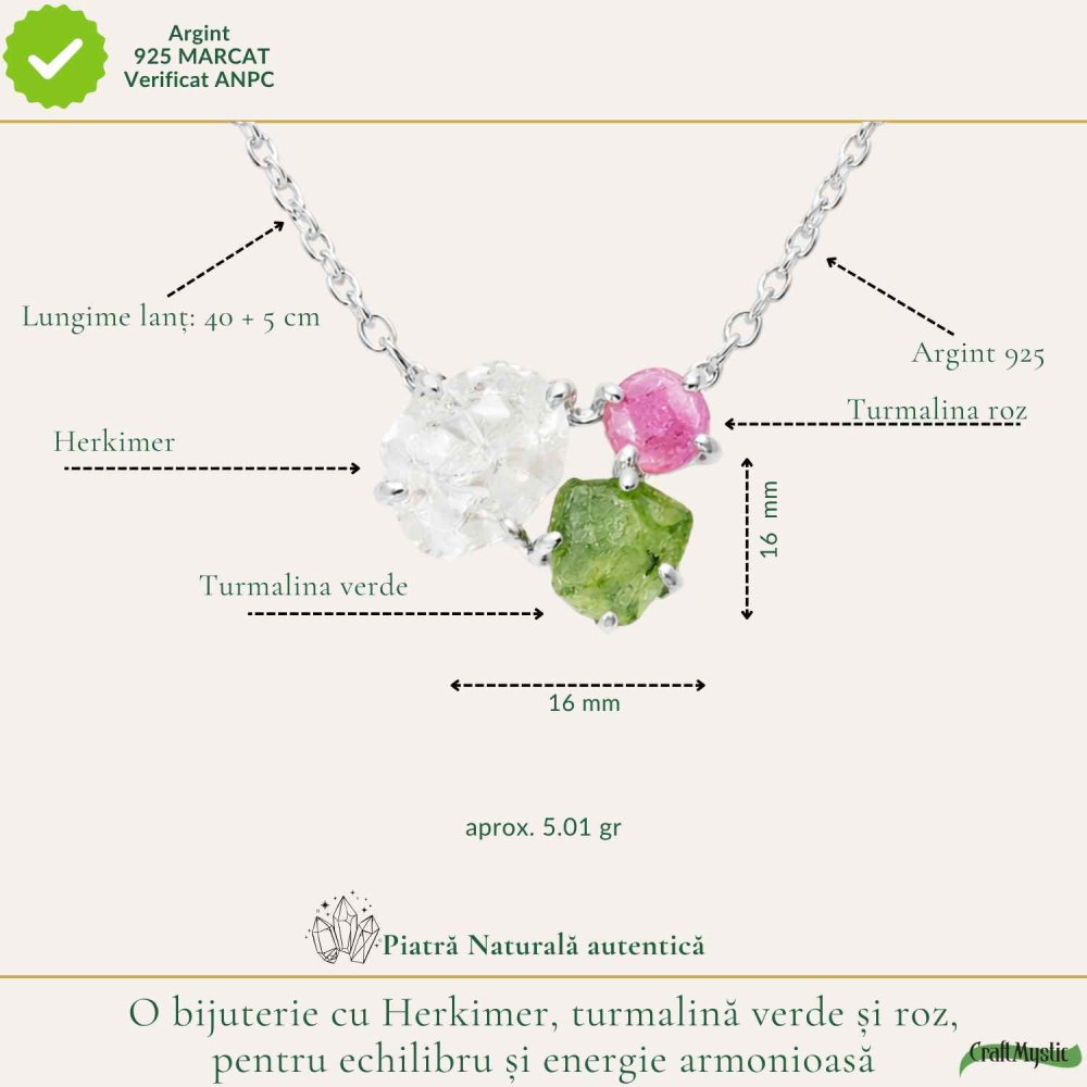 Colier Argint 925 cu Herkimer si Turmalina Verde Roz – Echilibru si Energie [4]