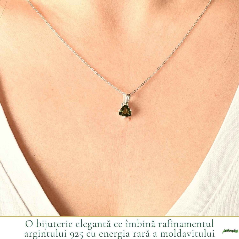 Colier Argint 925 cu Moldavit Fatetat Triunghi – Claritate si Energie Transformatoare [2]