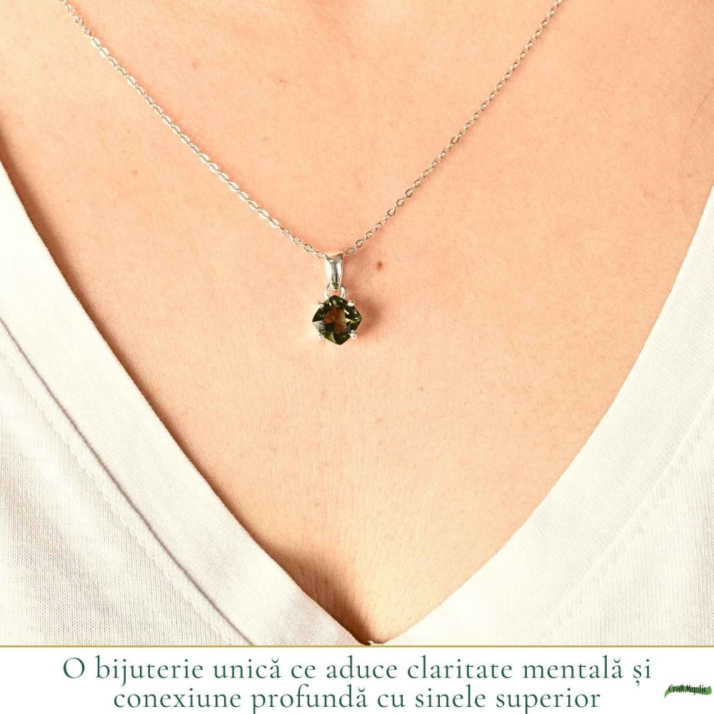 Colier Argint 925 cu Moldavit Fatetat Patrat – Claritate si Transformare [2]