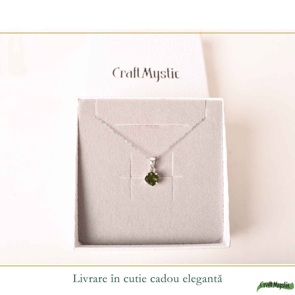 Colier Argint 925 cu Moldavit Fatetat Patrat – Claritate si Transformare [6]