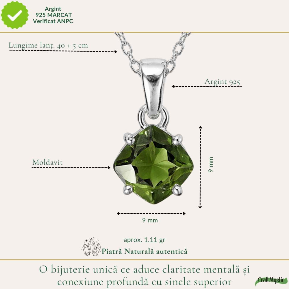 Colier Argint 925 cu Moldavit Fatetat Patrat – Claritate si Transformare [4]
