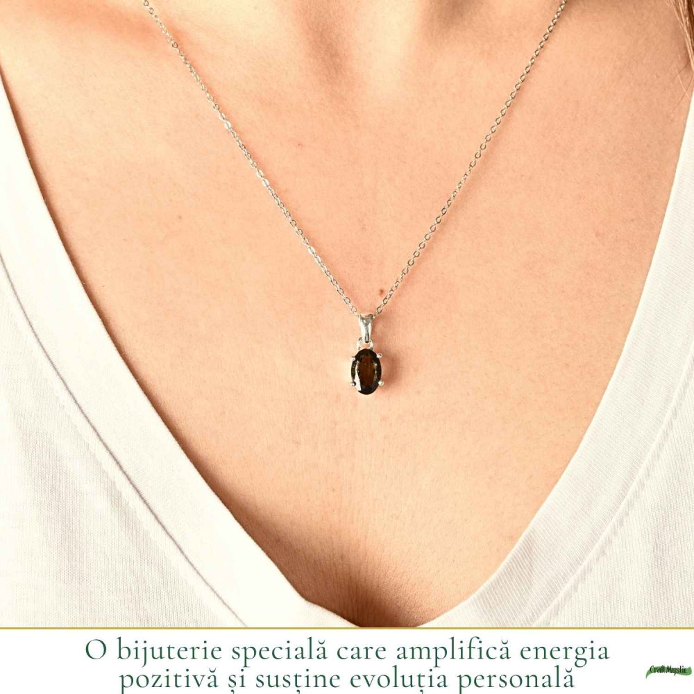 Colier Argint 925 cu Moldavit Fatetat Oval – Claritate si Transformare [2]