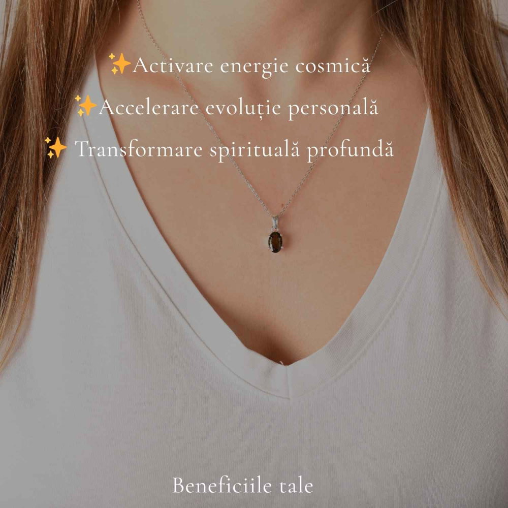 Colier Argint 925 cu Moldavit Fatetat Oval – Claritate si Transformare [3]