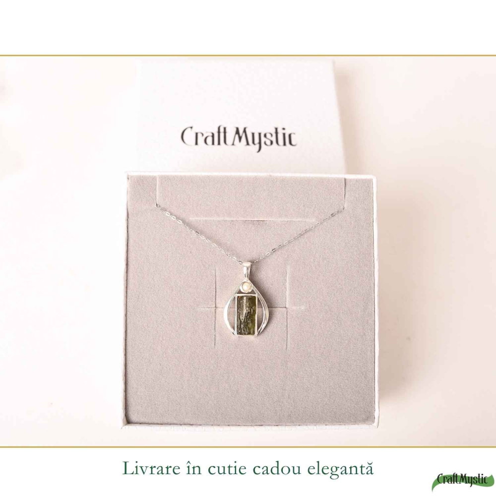 Colier Argint 925 cu Moldavit Brut Lacrima – Transformare si Energie Puternica [6]