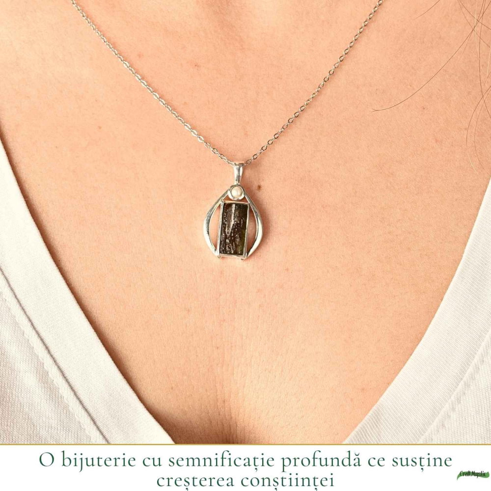 Colier Argint 925 cu Moldavit Brut Lacrima – Transformare si Energie Puternica [2]