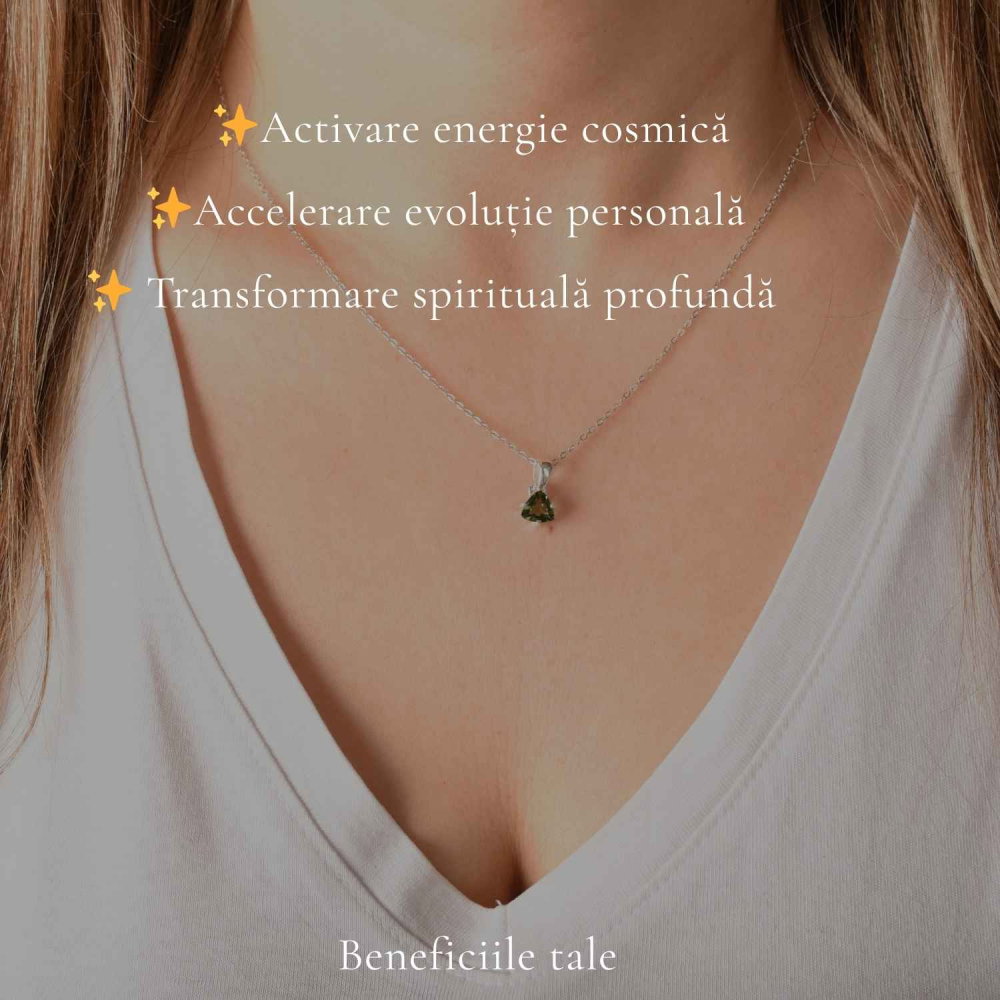 Colier Argint 925 cu Moldavit Fatetat Triunghi – Claritate si Energie Transformatoare [3]