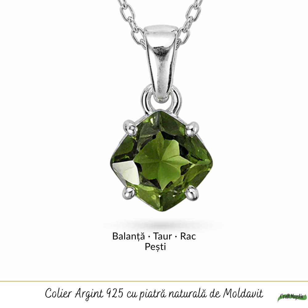 Colier Argint 925 cu Moldavit Fatetat Patrat mic– Claritate si Transformare Interioara [5]