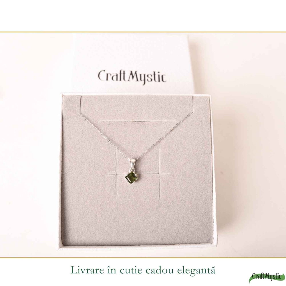 Colier Argint 925 cu Moldavit Fatetat Patrat mic– Claritate si Transformare Interioara [6]