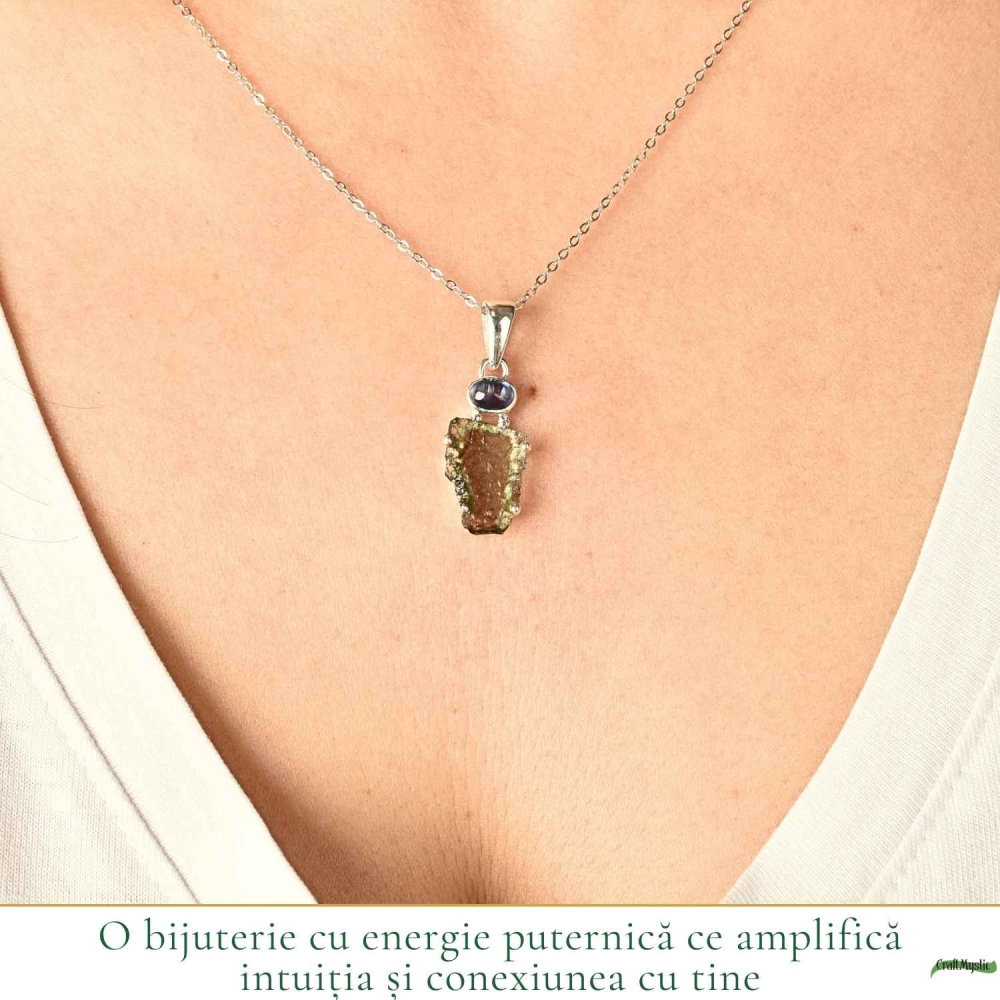 Colier Argint 925 cu Moldavit Brut si Kyanit Albastru – Claritate si Echilibru [2]