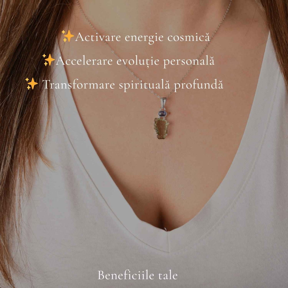 Colier Argint 925 cu Moldavit Brut si Kyanit Albastru – Claritate si Echilibru [3]