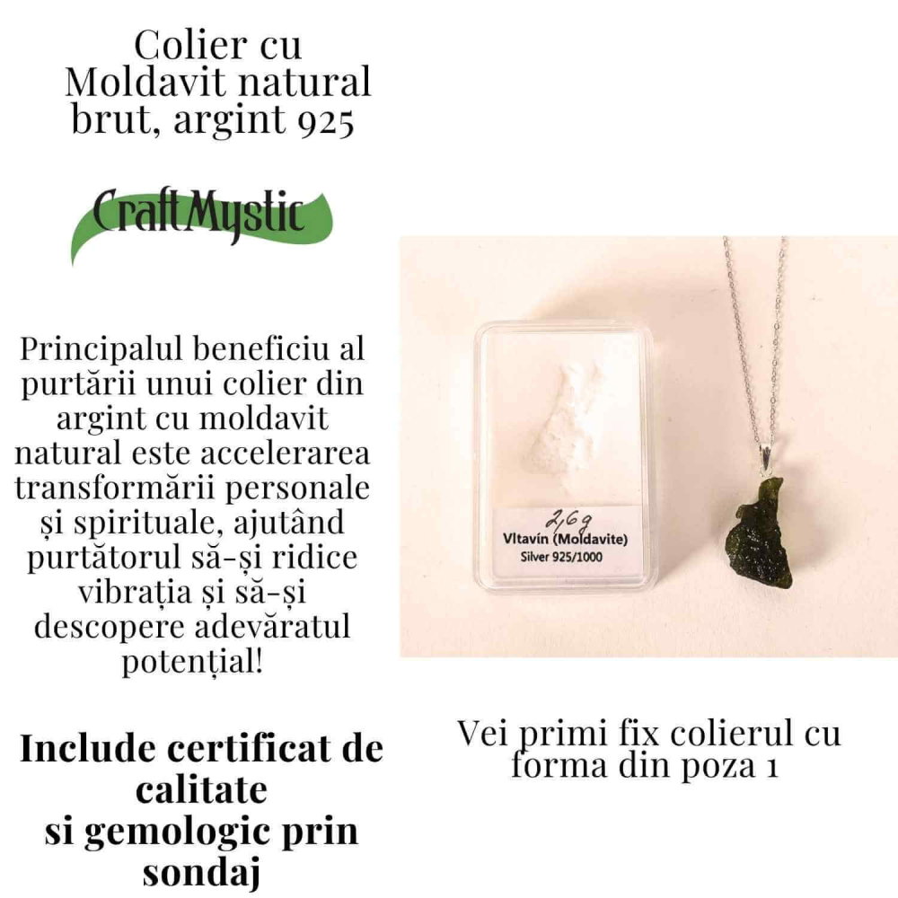 Colier Argint 925 cu Moldavit natural brut 2.6 g –sustinere simbolica pentru schimbare si introspectie [3]
