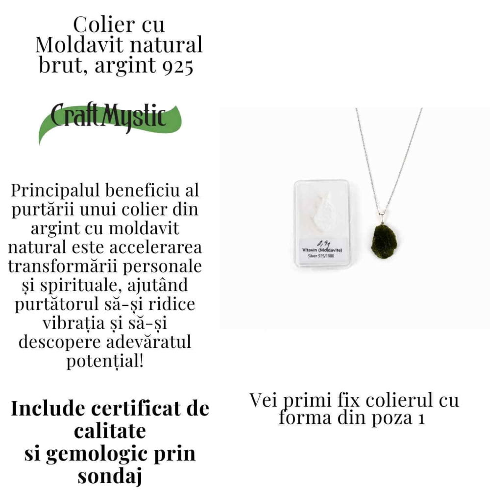 Colier Argint 925 cu Moldavit natural brut 2.9 g – o piatra a schimbarii blande si a claritatii interioare [3]