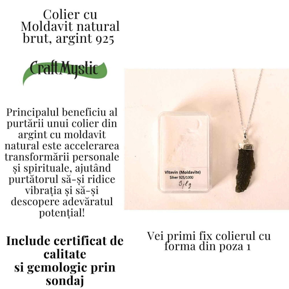 Colier Argint 925 cu Moldavit natural brut 3.8 g – laritate Interioara si Transformare Blanda [3]