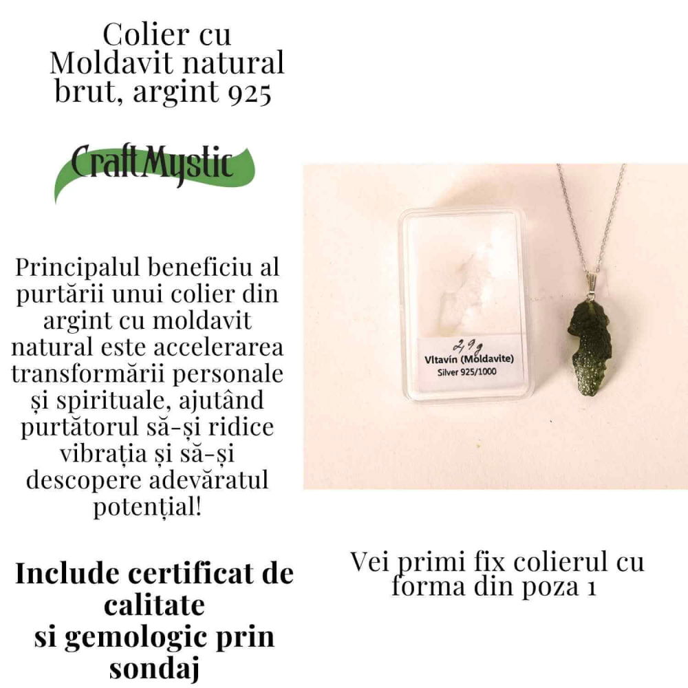 Colier Argint 925 cu Moldavit natural brut 2.9 g – echilibru emotional si prezenta in ritmul tau [5]