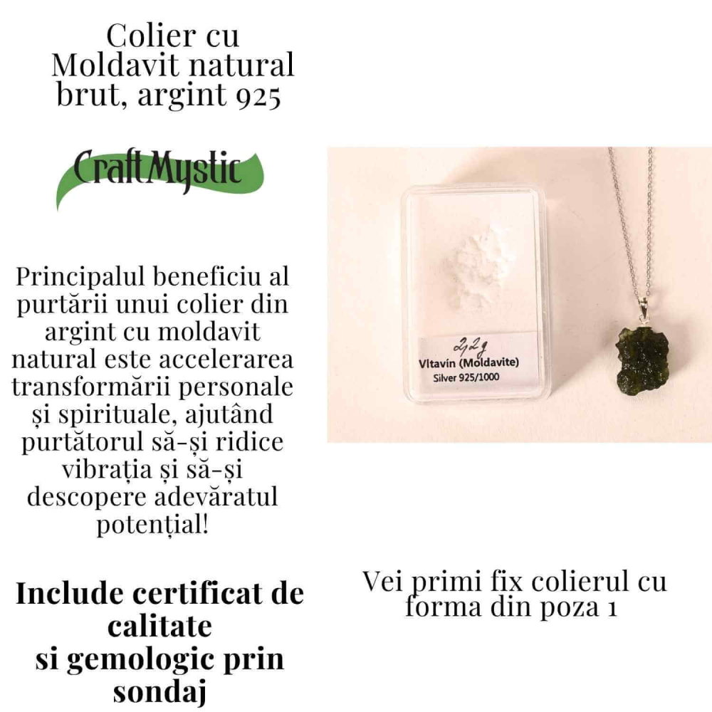 Colier Argint 925 cu Moldavit natural brut 2.2 g –sprijin discret pentru reflecție si calm [3]