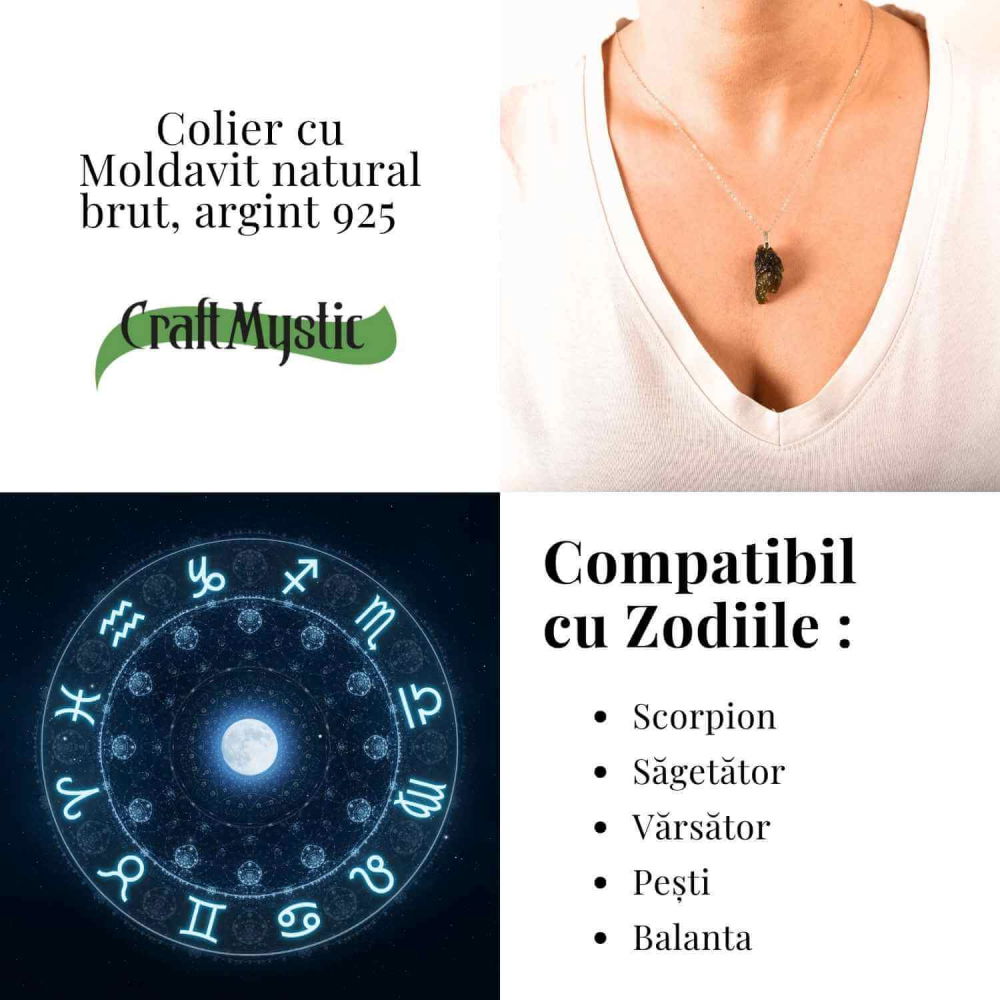 Colier Argint 925 cu Moldavit natural brut 2.8 g – simbol al schimbarii asumate si al echilibrului [6]
