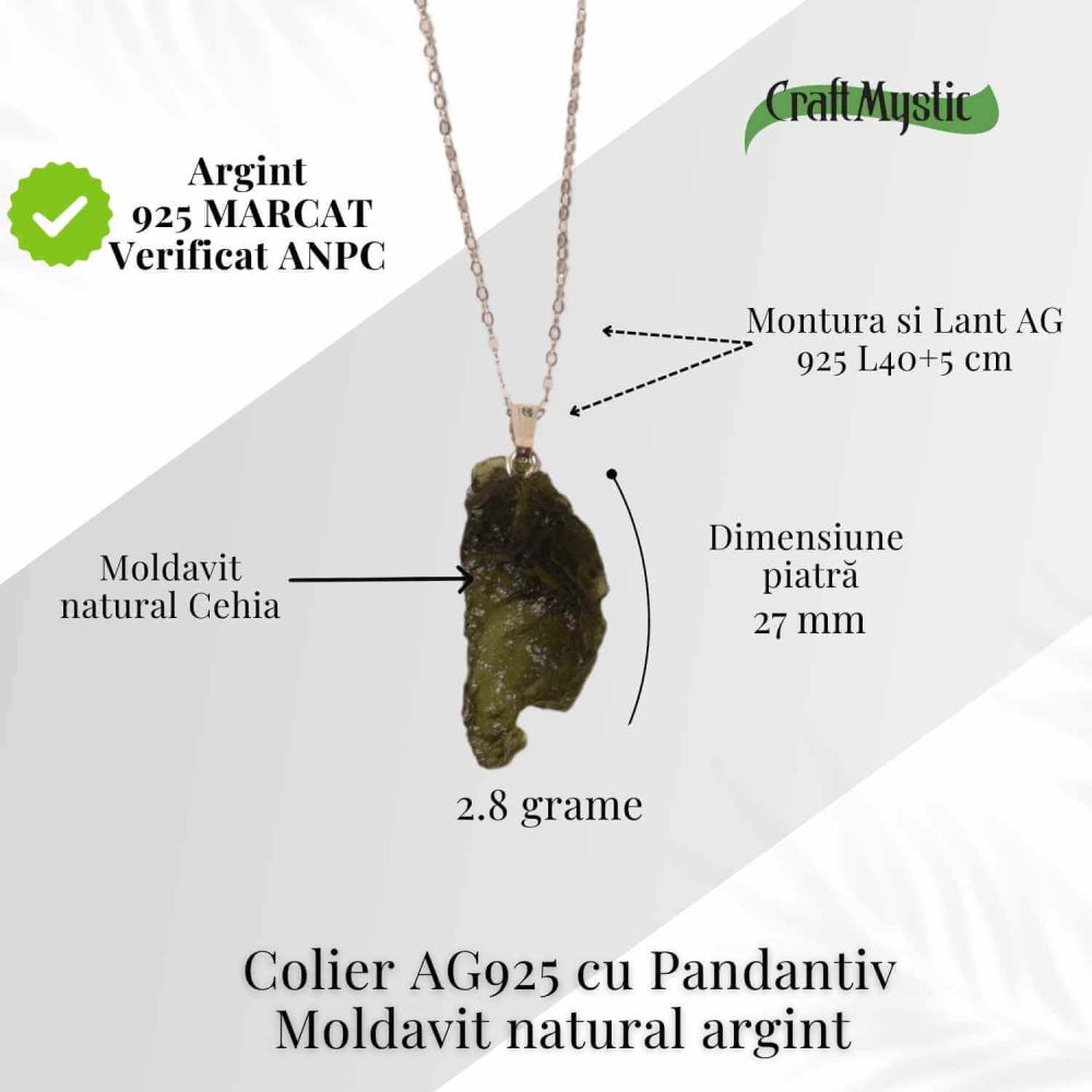 Colier Argint 925 cu Moldavit natural brut 2.8 g – simbol al schimbarii asumate si al echilibrului [5]