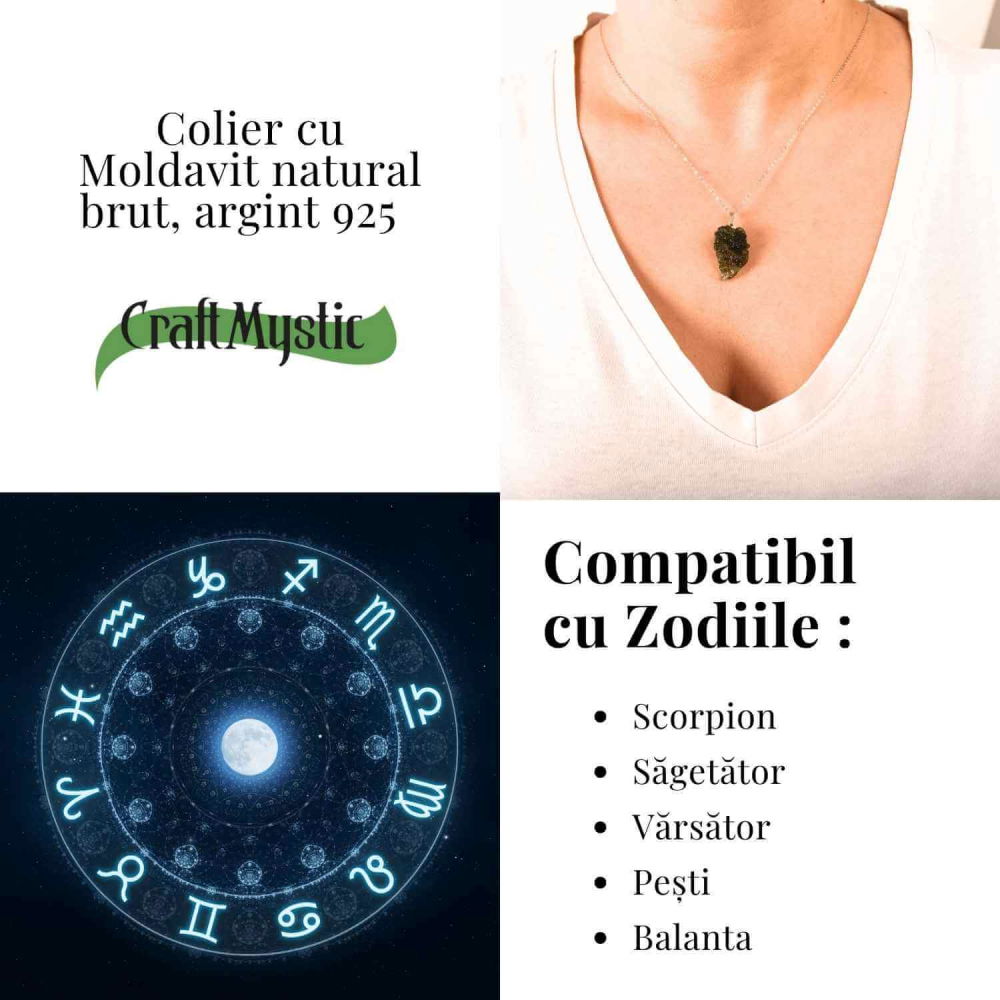 Colier Argint 925 cu Moldavit natural brut 2.6 g – sustinere simbolica pentru schimbare si introspectie [6]
