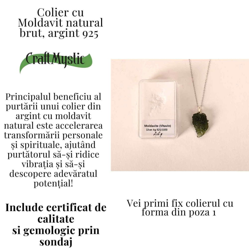 Colier Argint 925 cu Moldavit natural brut 2.6 g – sustinere simbolica pentru schimbare si introspectie [4]