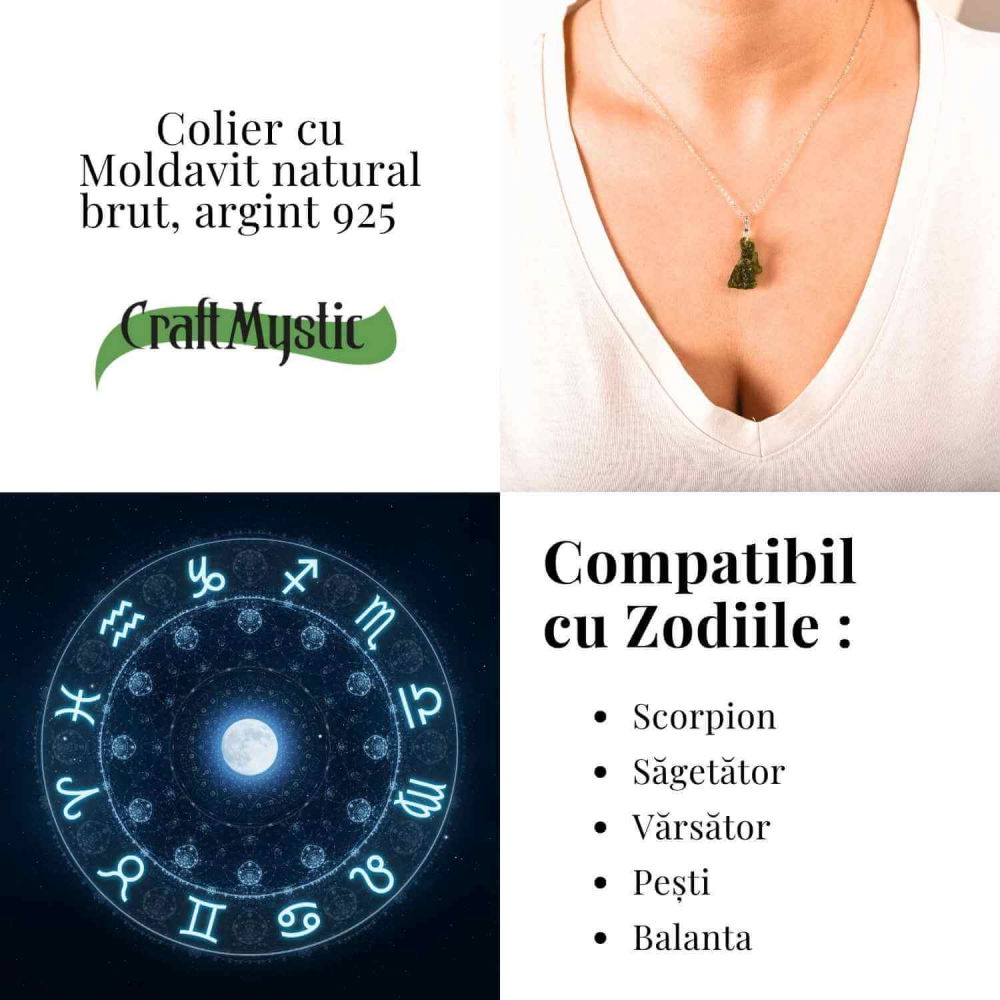 Colier Argint 925 cu Moldavit natural brut 2.2 g –claritate interioara [6]