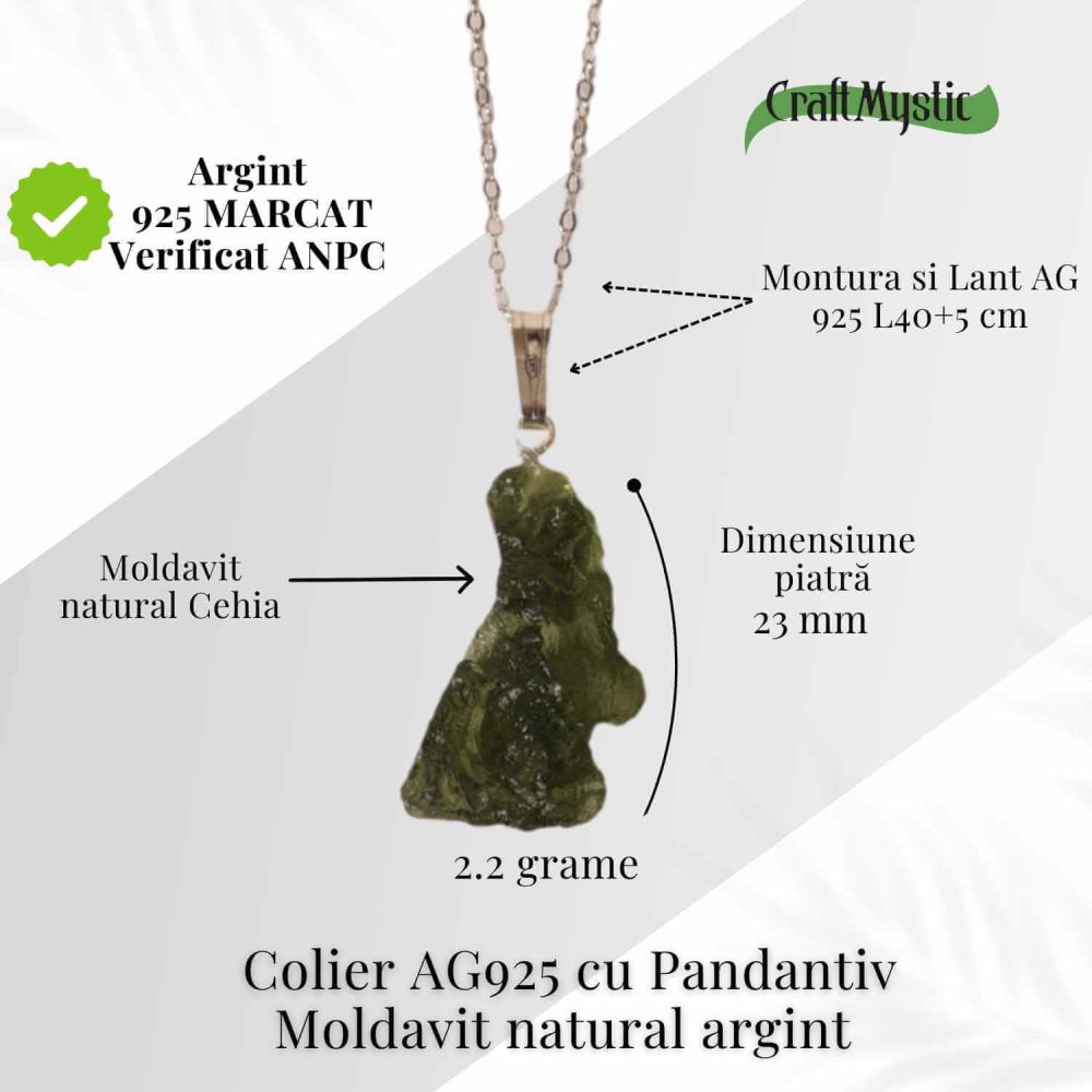 Colier Argint 925 cu Moldavit natural brut 2.2 g –claritate interioara [5]