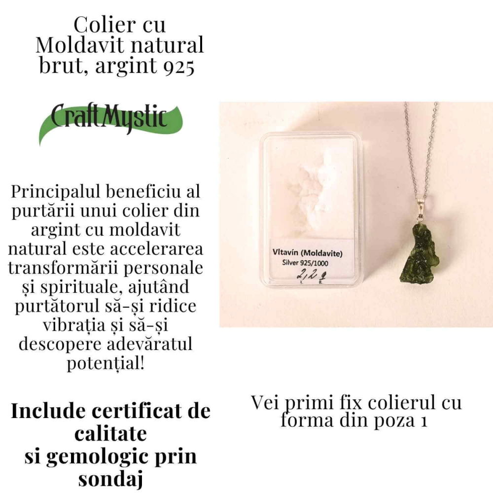 Colier Argint 925 cu Moldavit natural brut 2.2 g –claritate interioara [3]