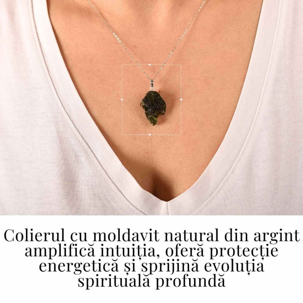 Colier Argint 925 cu Moldavit natural brut 3.2 g – un simbol al claritatii si al deschiderii interioare [2]