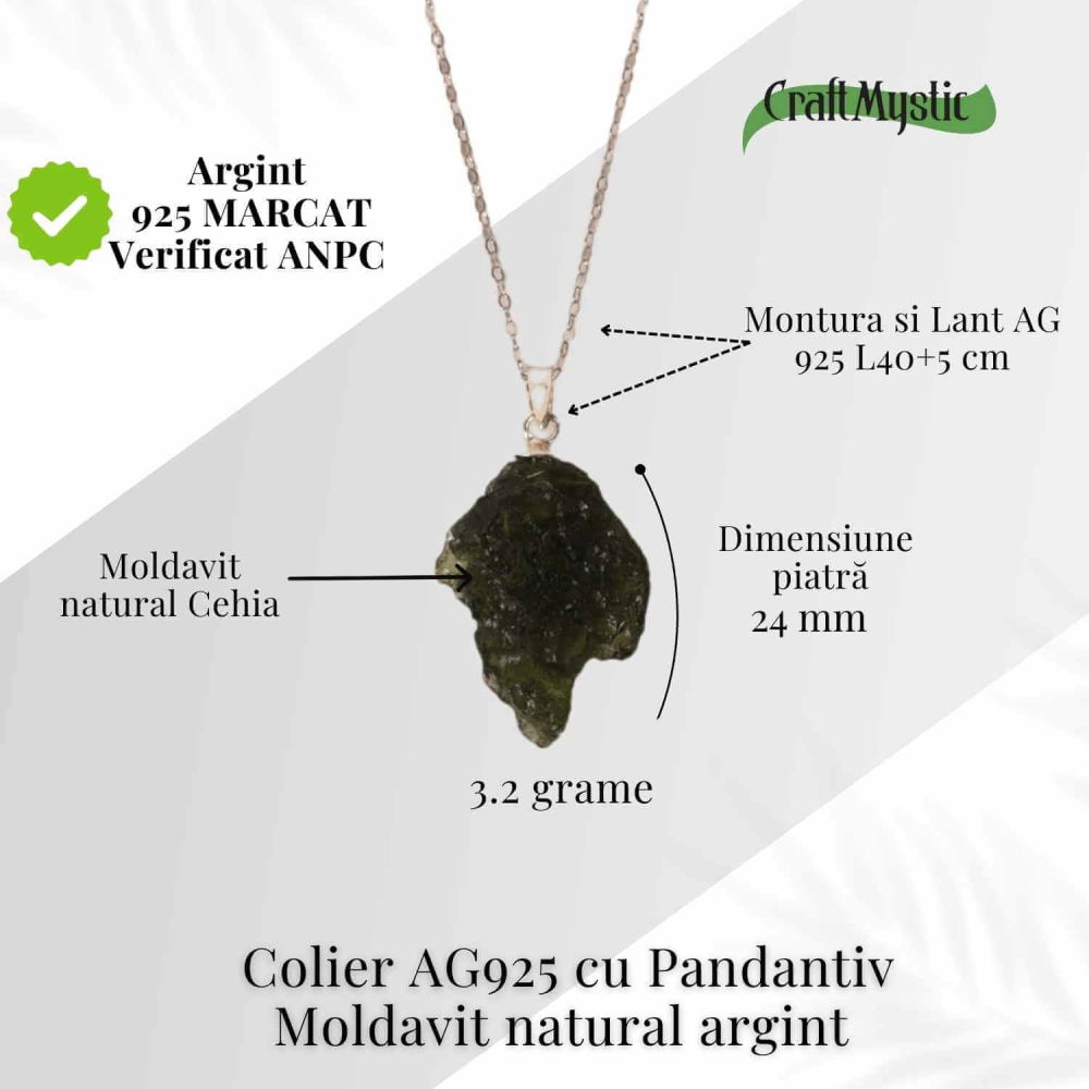Colier Argint 925 cu Moldavit natural brut 3.2 g – un simbol al claritatii si al deschiderii interioare [5]