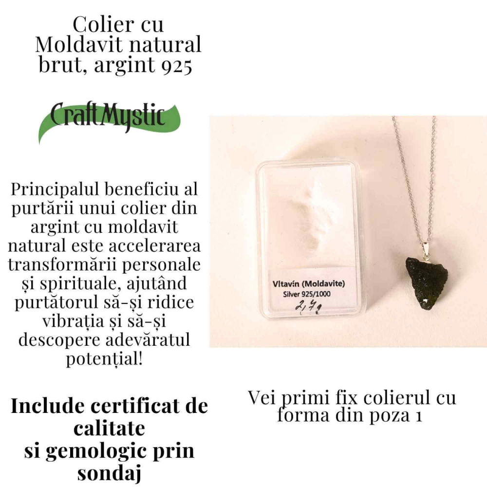 Colier Argint 925 cu Moldavit natural brut 2.7 g – claritate emotionala si conectare cu intentiile tale [3]
