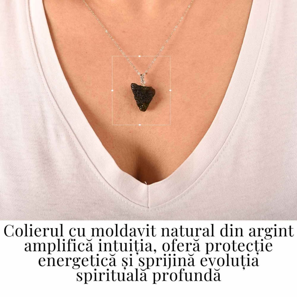 Colier Argint 925 cu Moldavit natural brut 2.7 g – claritate emotionala si conectare cu intentiile tale [2]