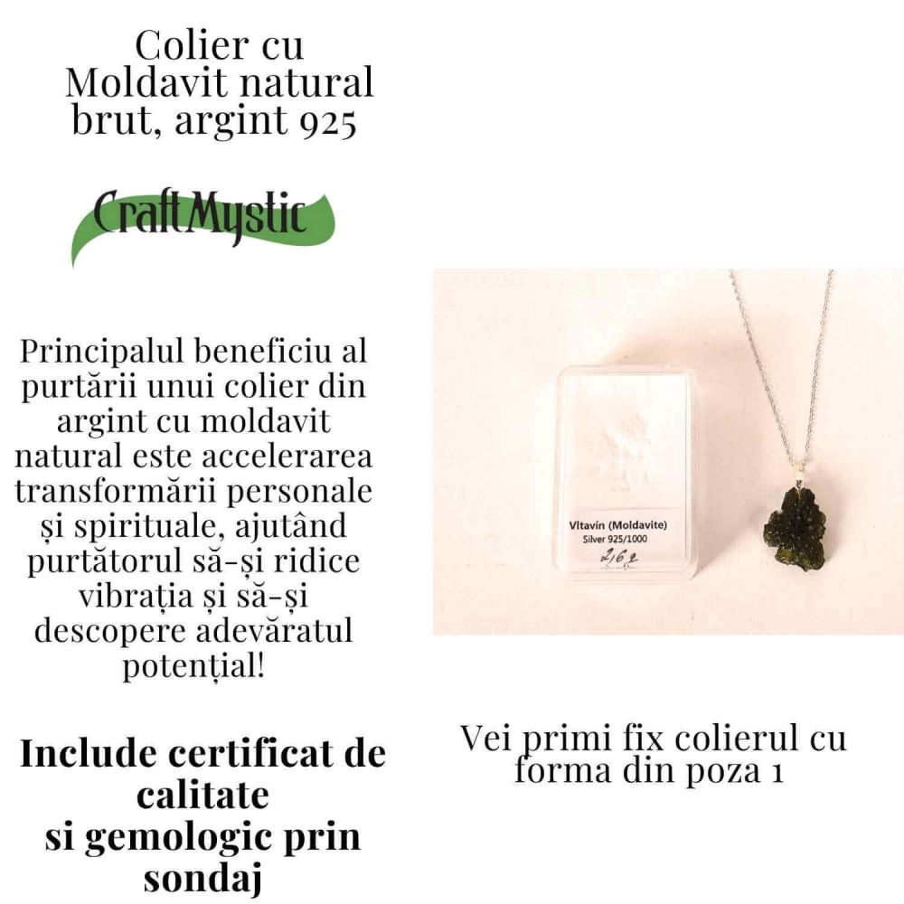 Colier Argint 925 cu Moldavit natural brut 2.6 g – o piatra a schimbarii blande si a claritatii interioare [3]