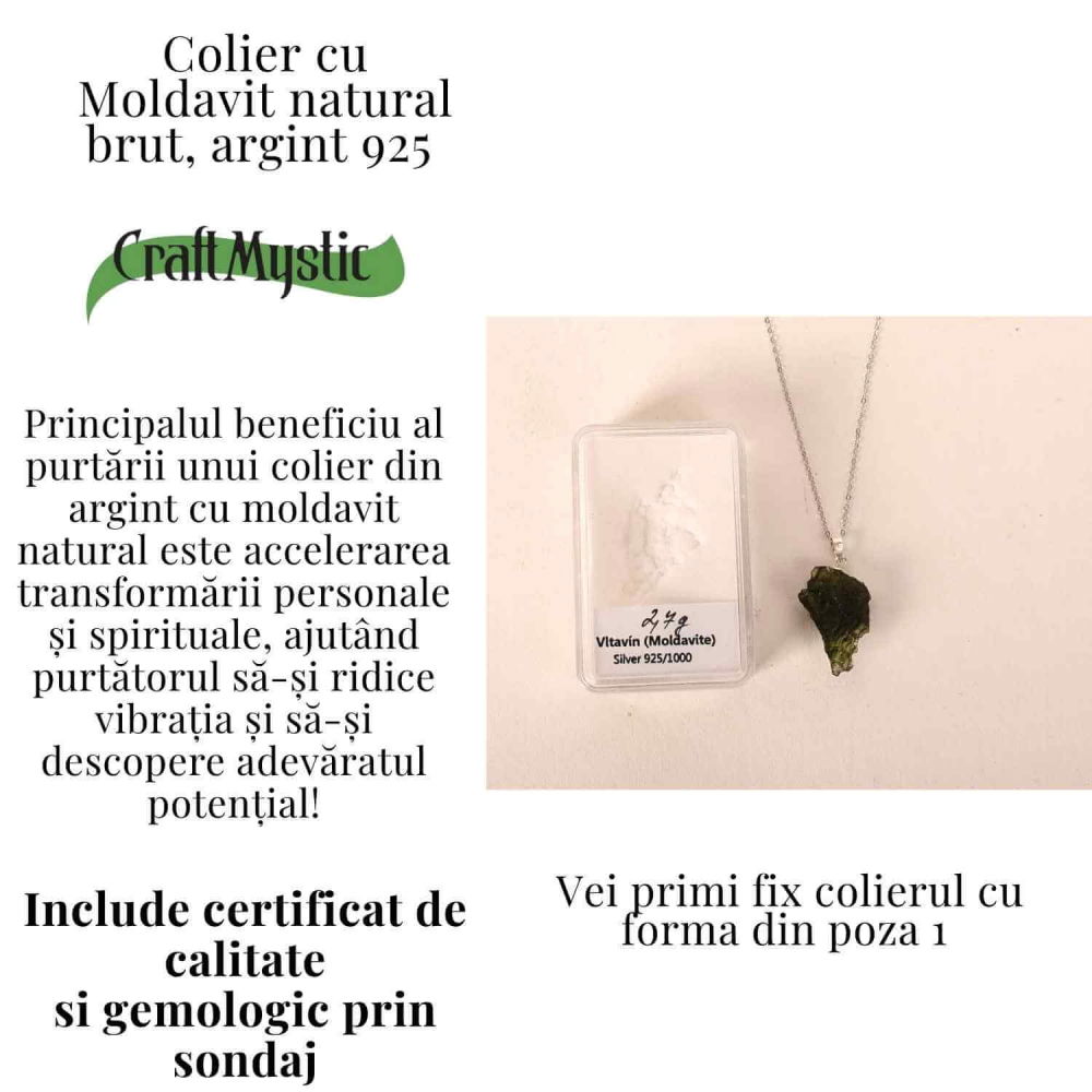 Colier Argint 925 cu Moldavit natural brut 2.7 g – laritate interioara pentru momente de transformare constienta [3]