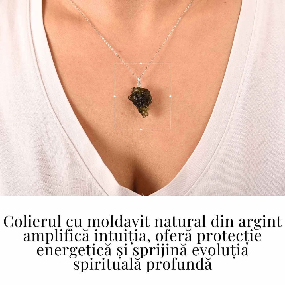 Colier Argint 925 cu Moldavit natural brut 2.7 g – laritate interioara pentru momente de transformare constienta [2]