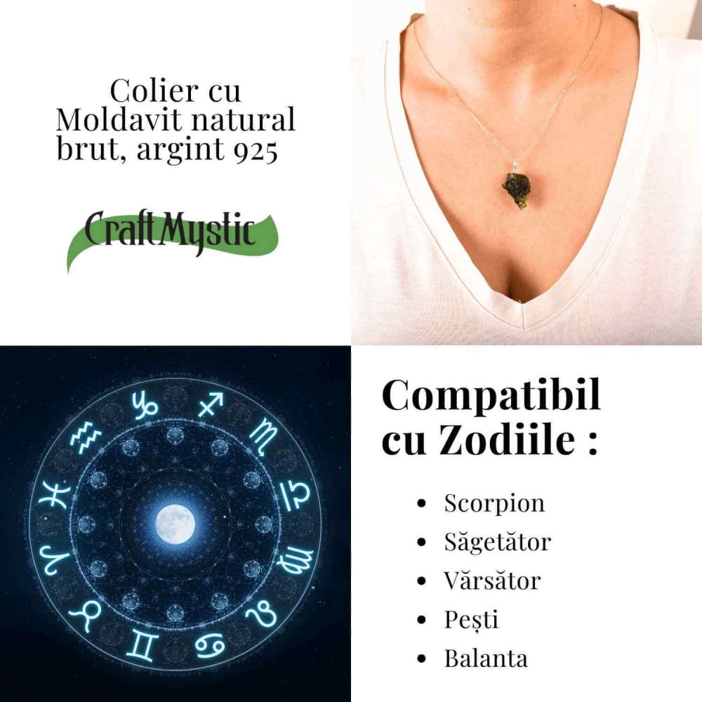 Colier Argint 925 cu Moldavit natural brut 2.7 g – laritate interioara pentru momente de transformare constienta [5]
