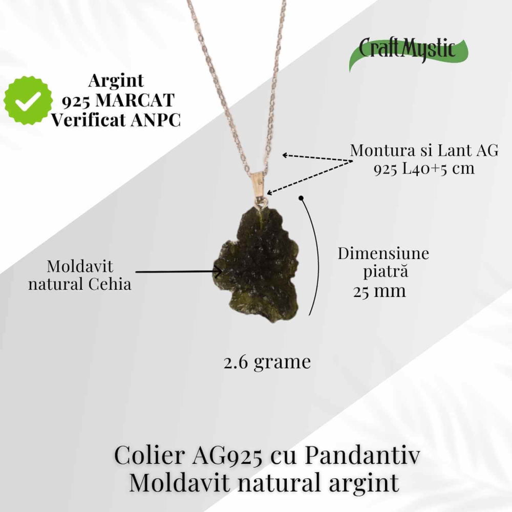 Colier Argint 925 cu Moldavit natural brut 2.6 g – o piatra a schimbarii blande si a claritatii interioare [4]