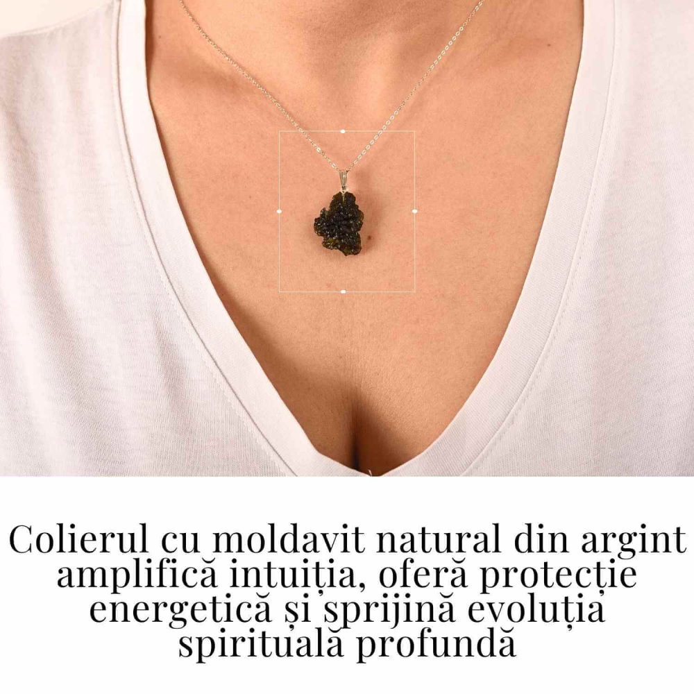 Colier Argint 925 cu Moldavit natural brut 2.6 g – o piatra a schimbarii blande si a claritatii interioare [2]
