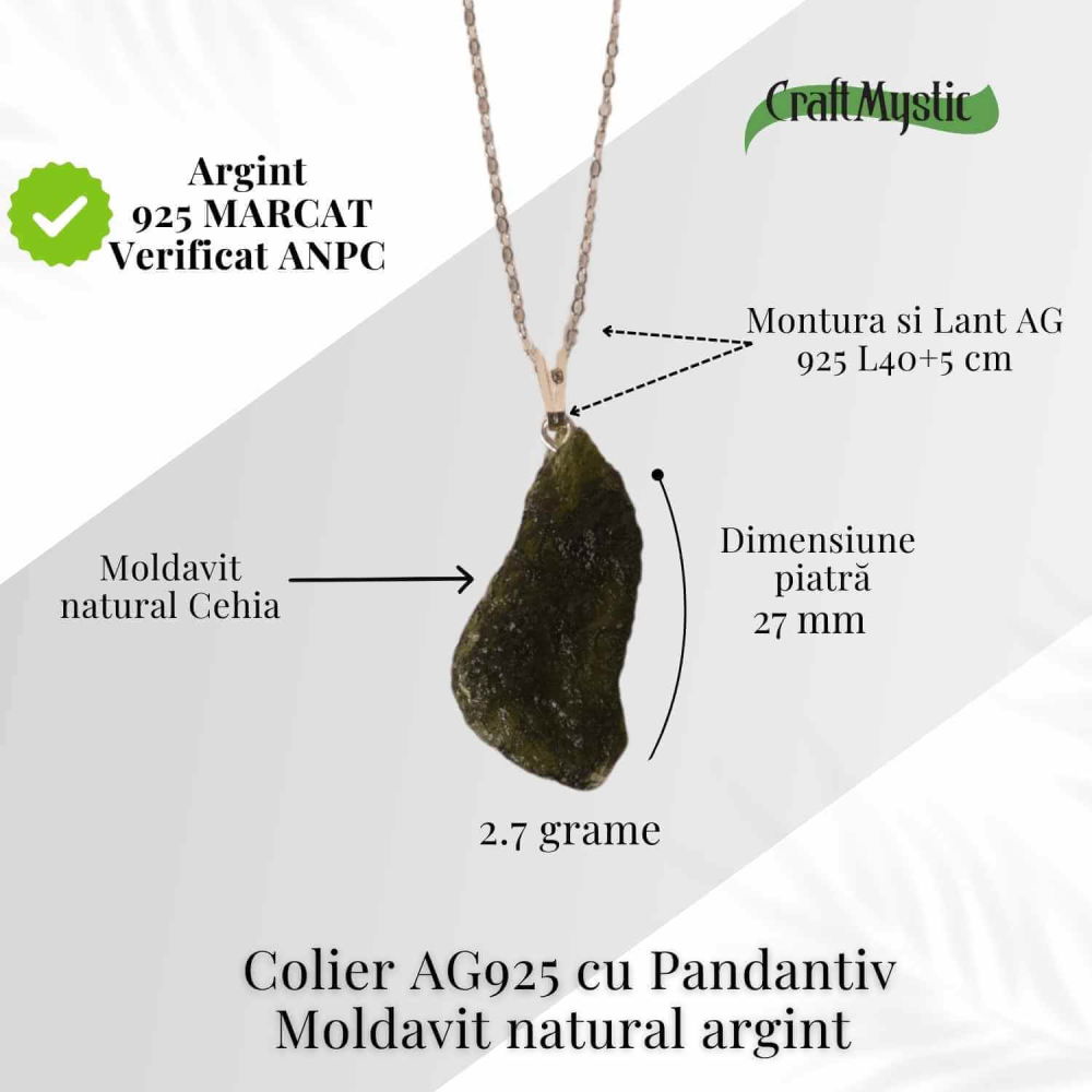 Colier Argint 925 cu Moldavit natural brut 2.7 g – un obiect cu sens pentru claritate si autoobservare [5]