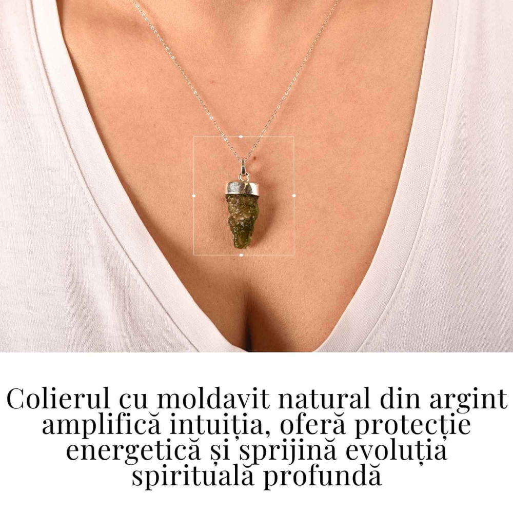 Colier Argint 925 cu Moldavit natural brut 3.3 g – Sustinere Simbolica pentru Introspectie si Sens [2]