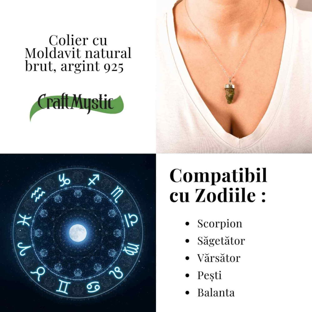 Colier Argint 925 cu Moldavit natural brut 3.3 g – Sustinere Simbolica pentru Introspectie si Sens [5]