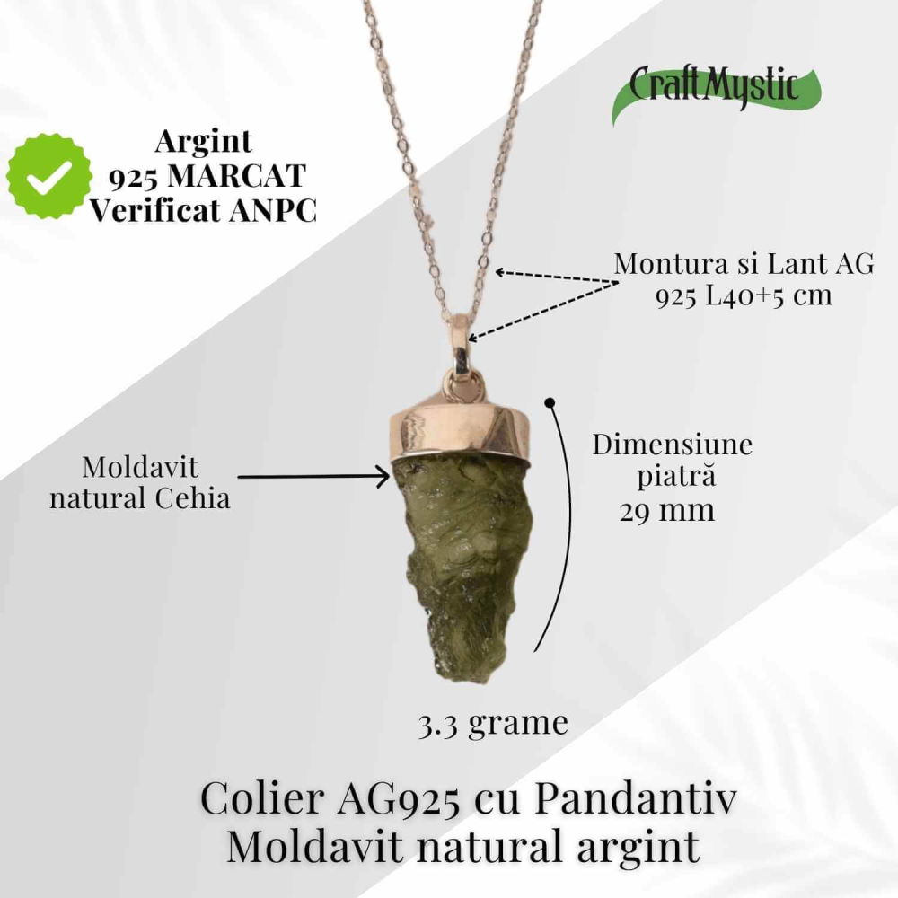 Colier Argint 925 cu Moldavit natural brut 3.3 g – Sustinere Simbolica pentru Introspectie si Sens [4]